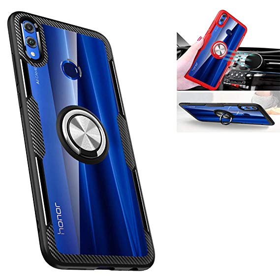 Huawei Honor 8X Case,360° Rotating Ring Kickstand Protective Case,TPU PC Shock Absorption Double Protection Cover Compatible with [Magnetic Car Mount] for Huawei Honor 8X Case (Black/Silver)