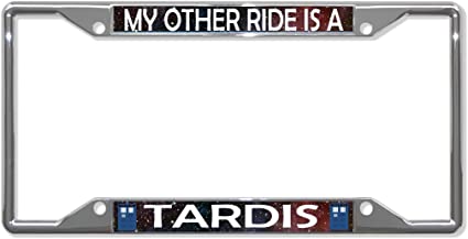 Sign Destination Metal License Plate Frame 4 Holes My Other Ride is A Tardis Car Auto Tag Holder Chrome One Frame