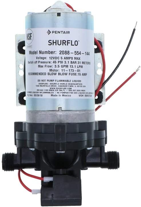 SHURFLO 2088-554-144 Fresh Water Pump, 12 Volts, 3.5 Gallons Per Minute, 45 Psi (Stainless Steel, 2-Pack)