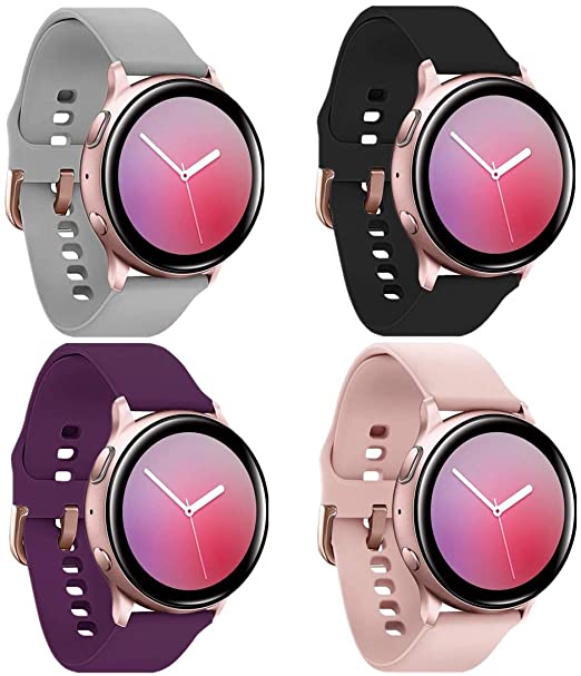 PROSRAT Galaxy Active 2 Watch Bands with Rose Gold Buckle,4-Pack Sports Wristband for Galaxy Watch Active/Active2 40mm/44mm,Galaxy Watch 42mm for Women Gift (Black/Gray/Rose Pink/Purple, Large)