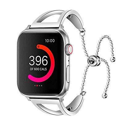 Stainless Bracelet Compatible with Apple Watch Band, Classy Steel Jewelry Bangle for iWatch Bands Strap Wristbands Unique Fancy Style for Women Girls, Silver, 38mm 42mm