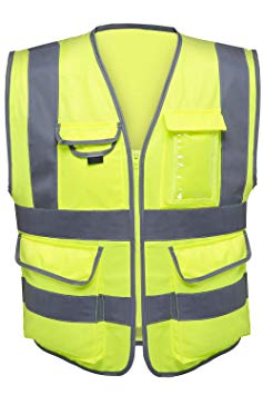 Neiko 53994A High Visibility Safety Vest with 7 Pockets and Zipper, Neon Yellow | Size L