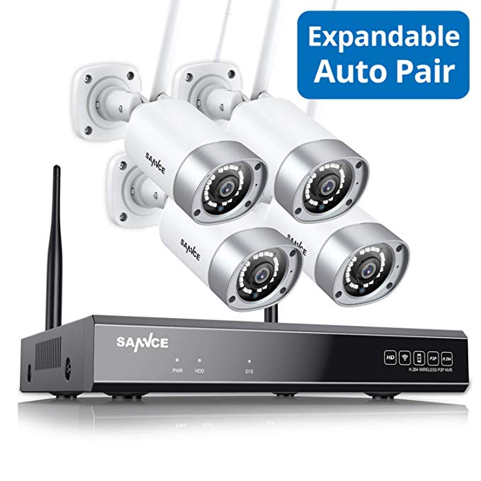 Wireless Security Camera System, SANNCE 1080P 8CH Video Security System and 4 pcs Indoor Outdoor Surveillance IP Cameras, with 100FT Night Vision, Plug Play,Easy Remote Access,NO Hard Drive Included