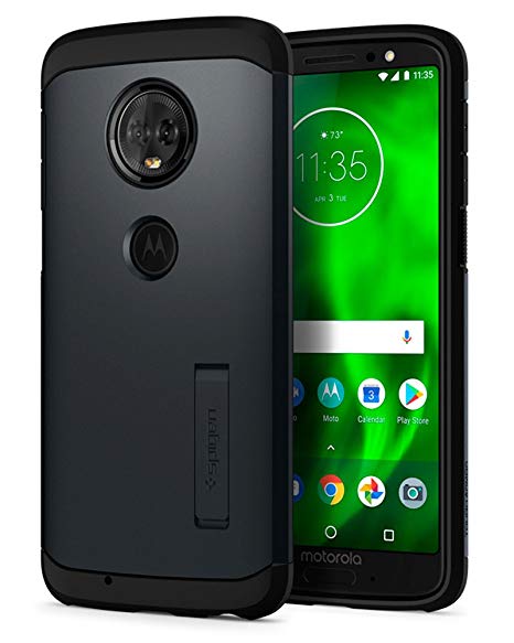 Moto G6 Case Spigen Tough Armor with Kickstand - Reinforced Kickstand and Heavy Duty Protection and Air Cushion Technology for Moto G6 (2018) - Metal Slate