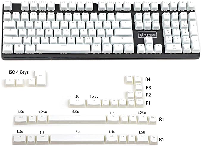 YMDK 108 PBT Double Shot Shine Through ANSI ISO OEM Profile Pudding Keyset Keycap for MX Mechanical Keyboard (White Pudding Full Set)