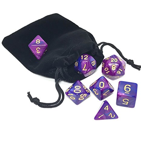 Pearl Purple Polyhedral Dice-1×7 die Complete set of D4 D6 D8 D10 D12 D20 Perfect for Dungeons and Dragons and Math Dice Games – with Free Pouch