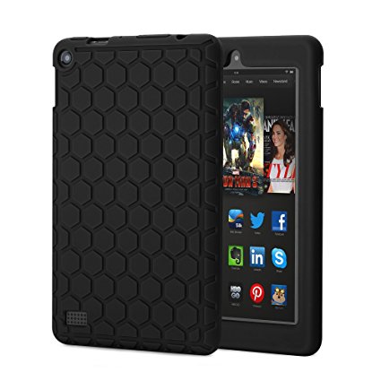 Fire 7 Case,Hanlesi Silicone [Kids Friendly] Light Weight Shock Proof Protective Cover for Amazon Fire 7 Tablet (7" Display 5th Generation - 2015 release)-Black