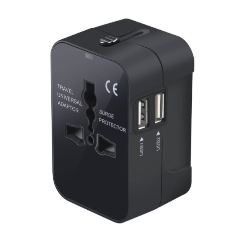 Travel Adapter, Worldwide All in One Universal Travel Adaptor Power Converters Wall AC Power Plug Adapter Power Plug Wall Charger with Dual USB Charging Ports for USA EU UK AUS Cell phone laptop