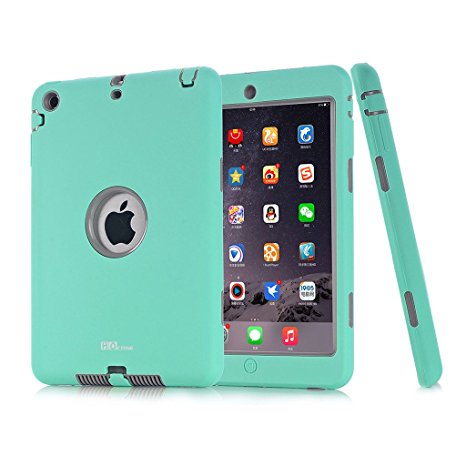 Mini iPad Case, Hocase Ruggged High-impact Dual Layer Hard Rubber Protective Case Cover for Apple iPad mini 1 / 2 / 3 - Mint Green / Grey