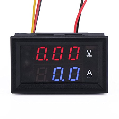 DROK Micro Volt Amp Meter 0-100V/A VA Multimeter Voltage Current Monitor Voltmeter Ammeter Digital 2in1 Blue Red 2-color LED Display Ampere Volt Tester Gauge