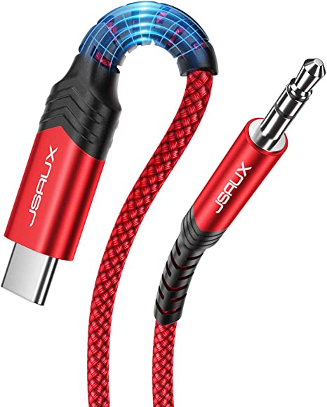 USB C to 3.5mm Audio Aux Jack cable [1M], JSAUX Type C adapter to 3.5mm male headphone stereo cable car compatible with iPad Pro 2018 Google Pixel 2 3 XL, Samsung Galaxy S20 Ultra Note 10 Plus -Red