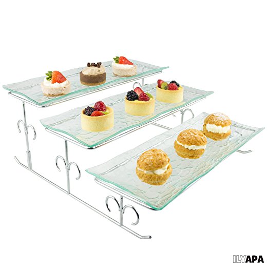 3 Tier Server - Tiered Serving Platter Stand & Trays - Perfect for Cake, Dessert, Shrimp, Appetizers & More