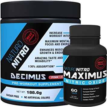 Pump Pack By Naturo Nitro, Decimus Pre-Workout and Maximus Nitric Oxide Tablets Combo Set - One Unit of Each