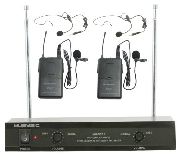MUSYSIC Professional Dual Channel VHF Lapel/Lavalier Wireless Microphone System