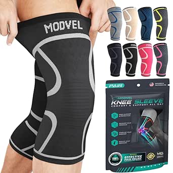 Modvel ELITE Knee Brace for Women & Men - 2 Pack Knee Braces for Running Knee Pain, Compression Sleeve Knee Support, Workout Sports Brace for Meniscus Tear ACL & Arthritis Pain Relief, Knee Pads Small Black/Grey