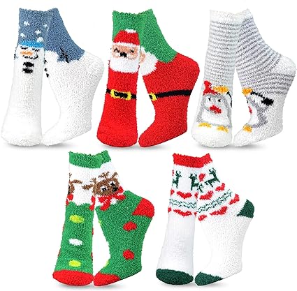 Cozy Warm Fuzzy Slipper Socks Cute Animals Holiday Christmas Santa Reindeer Multipair Adults