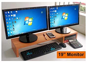 31.5 Inch Very Large Computer Monitor Riser Or Laptop Stand. It is A Long Sturdy Dual Double Or Multi Desktop Monitor Screen Riser (Brown, 5.9")