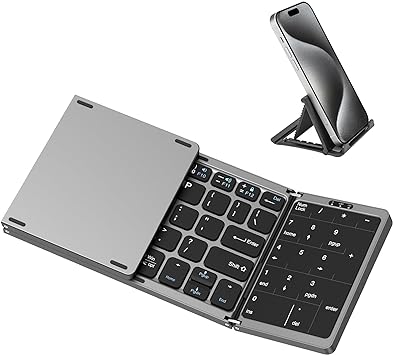 MoKo Foldable Bluetooth Keyboard, Folding Wireless Portable Keyboard with Touchpad & Number Pad, Multi-Device Rechargeable Travel Keyboard for Windows iOS Android Tablet/Smartphone/Laptop/PC, Gray