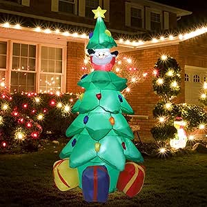 yofit 6 Ft Christmas Inflatables Outdoor Decorations, Inflatable Christmas Tree with Santa & Gift Boxes, Blow up Inflatable Tree with LED Lights for Indoor Outdoor Garden Yard Lawn Holiday Party