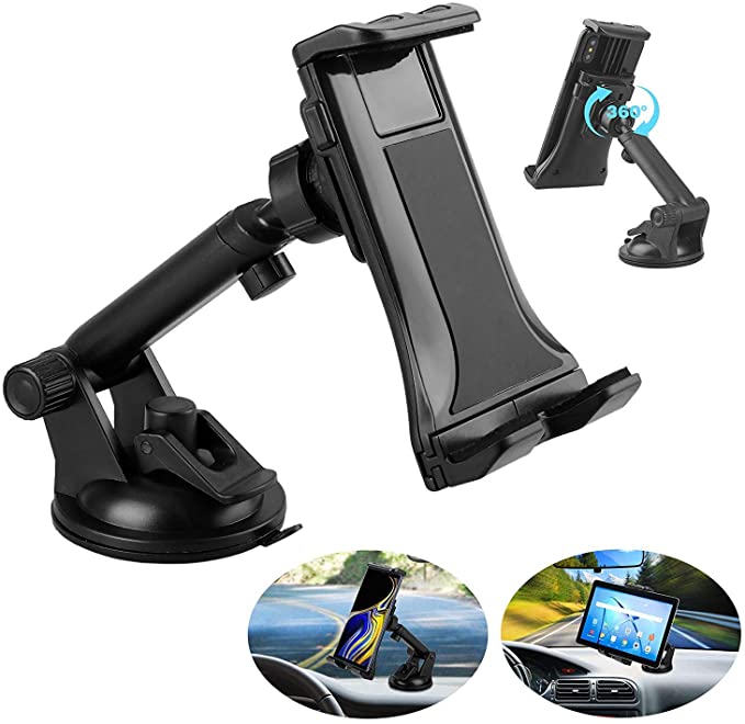 Linkstyle Car Mount Tablet Holder Windshield Dashboard Phone Stand with Suction Cup 360°Adjustable Bracket Compatible with Tablet/iPad Pro/Cellphone (4"-12")