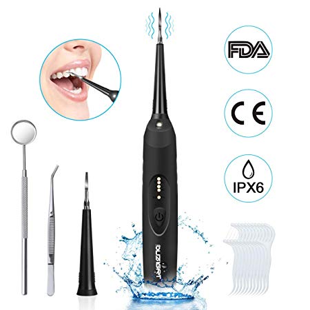 Dental Plaque Remover, OUZIGRT Calculus Tartar Remover, 3 Adjusttable Modes Clean Tools, Teeth Stain Remover- IPX6 Waterproof（Black）