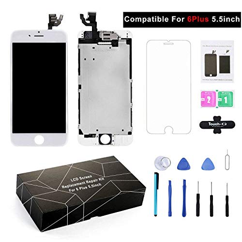 LCD Display Compatible for iPhone 6 Plus Screen Replacement Digitizer Frame Assembly Full Set Repair Tools Kit (for iPhone 6Plus White)