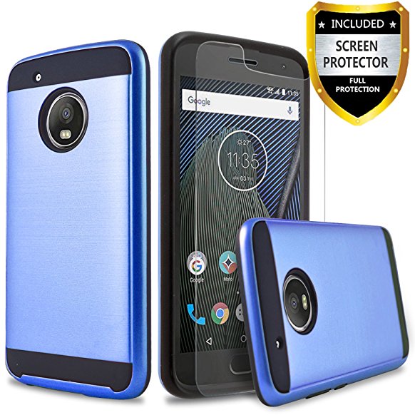 Moto E4 Plus Case, Circlemalls 2-Piece Style Hybrid Shockproof Case With [HD Screen Protector] And Touch Screen Pen (Blue)