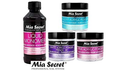 MIA SECRET 4 oz LIQUID MONOMER   Acrylic Powder 2 oz Pink , Clear & White - Made in USA