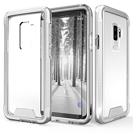 Zizo ION Series compatible with Samsung Galaxy S9 Plus Case Military Grade Drop Tested with Tempered Glass Screen Protector SILVER CLEAR