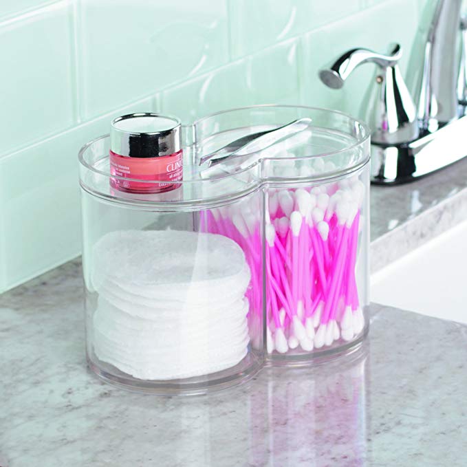 InterDesign Clarity Stackable Makeup and Cosmetic Storage Canister Container with Two Compartments for Bathroom Vanity - Clear