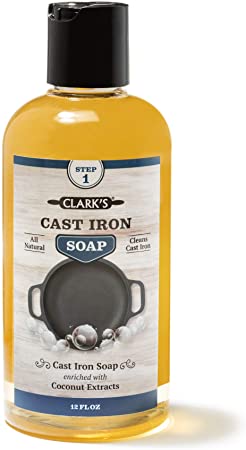 Cast Iron Soap (12 ounces) by CLARK'S | 100% Plant Based Castile & Coconut Soap | Vegan Friendly | No Detergents, Parabens, or Synthetic Foaming agents | Specially Formulated for Cast Iron Cookware