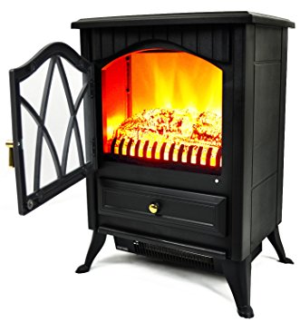 AKDY 16" Retro-Style Floor Freestanding Vintage Electric Stove Heater Fireplace AK-ND-18D2P (Cool Black)