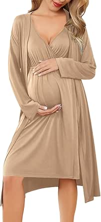 Ekouaer Maternity Nursing Gown and Robe Set Labor Delivery Nursing Nightgowns for Breastfeeding Pregnancy Clothes