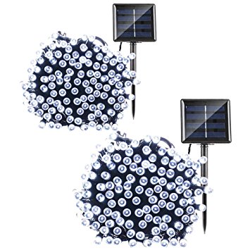 Qedertek Solar Christmas String Lights, 72ft 200 LED Fairy Lights, 8 Modes Ambiance Lighting for Outdoor, Patio, Lawn, Landscape, Garden, Home, Wedding (2 Pack, Cool White)