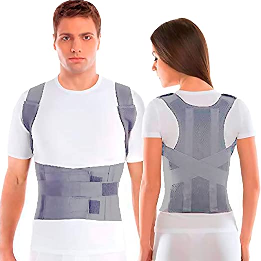 Posture Corrector Shoulder Support Back Brace, Fully Adjustable, Medical Device Providing Pain Relief for Neck, Breathable Fabric Lumbar Support Brace, TYP 656 Original by TOROS-GROUP (GREY Large)