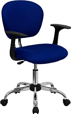 Flash Furniture Mid-Back Blue Mesh Padded Swivel Task Office Chair with Chrome Base and Arms, BIFMA Certified