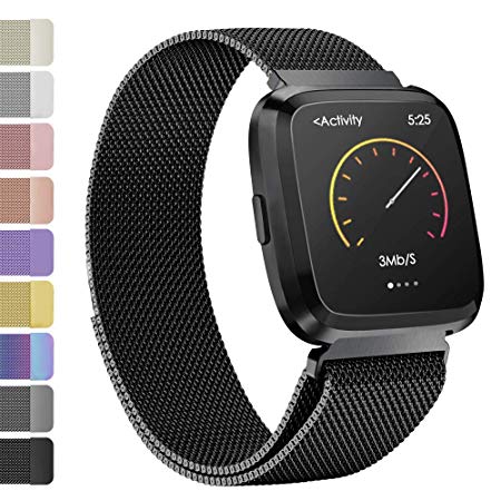 iGK Metal Replacement Bands Compatible for Fitbit Versa/Versa Lite Edition, Stainless Steel Loop Metal Mesh Bracelet Unique Magnet Lock Wristbands