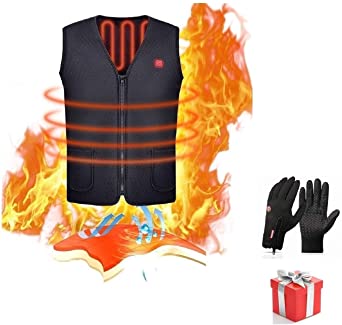 Freefa Heated Vest Electric Unisex Jacket Gilet 5 Heating Zones with Touchscreen Glove,Power Bank Not Included
