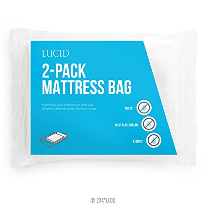 LUCID 2-Pack Mattress Moving and Storage Bags - Water and Dirt Resistant 2 mm Polyethylene - King