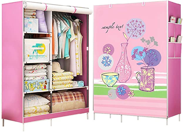 Portable Clothes Closet，Wardrobe Closet Clothes Closet Portable Closet Wardrobe Closet Organizer Closet Clothes with Non-Woven Fabric Cloth Free Standing Storage Organizer for Girls Kids Women (Pink)
