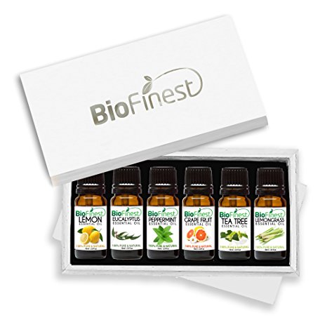 Biofinest Top 6 Essential Oils - Premium Aromatherapy Gift Set - 100% Pure Therapeutic Grade - FREE E-Book - Basic Sampler 6/10ml (Grapefruit, Tea Tree, Eucalyptus, Lemongrass, Lemon, Peppermint)