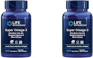 Life Extension Super Omega-3 EPA/DHA Fish Oil, Sesame Lignans & Olive Extract - Omega 3 Supplement - for Heart Health and Brain Support - Gluten Free, Non-GMO - 240 Easy-to-swallow Softgels