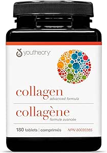 Youtheory Collagen Advanced Formula with Vitamin C, Hydrolyzed Formula for Optimal Absorption, Skin, Hair, Nails and Joint Support 180 Count