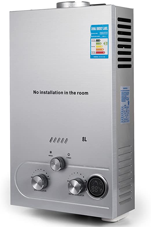 FORAVER 8L Natural Gas Water Heater 16KW 2.1GPM Outdoor Portable Tankless Instant Hot Water Heater Natural Gas Water Heater Stainless Steel Hot Water Heater (8L LNG)