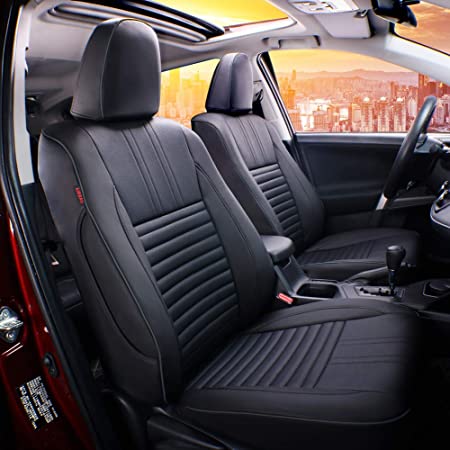 EKR Custom Fit Full Set Car Seat Covers for Select Toyota RAV4 LE 2013 2014 2015 2016 2017 2018 (NOT for EV OR Hybrid) - Leatherette (Black)