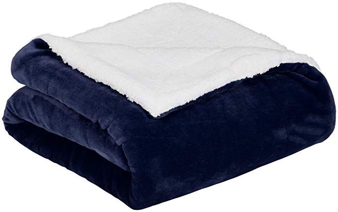 AmazonBasics Micromink Sherpa Blanket - Throw, Navy