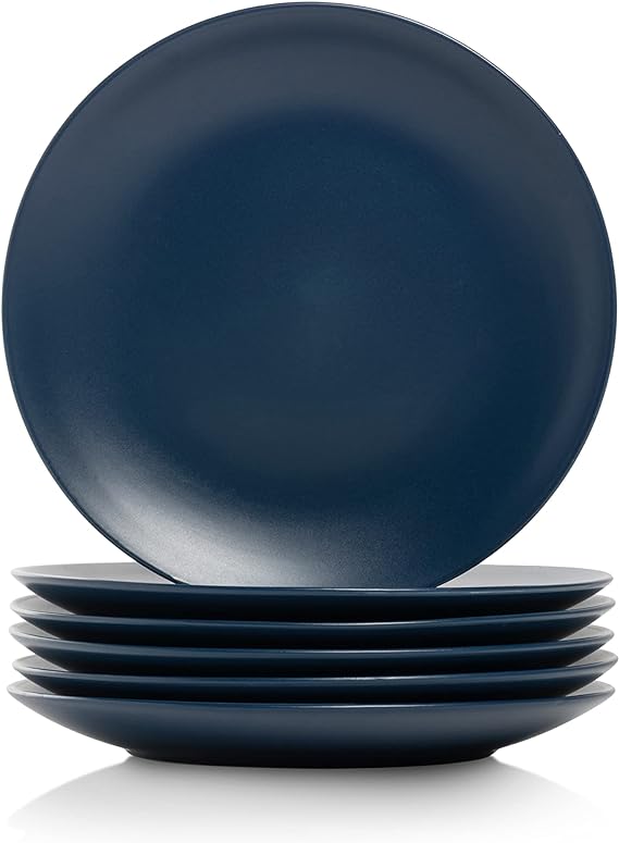 10 Strawberry Street Wazee Matte 8.25" Coupe Salad Plate, Set of 6, Midnight Blue