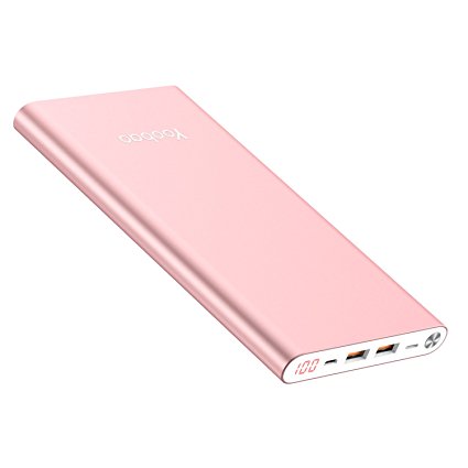 Yoobao A2 20000mAh High Capacity Slim Power Bank External Battery Pack Charger (Lightning & Micro-USB Input, Dual USB Output, Smart LED Display) for iPhone iPad Samsung Nexus HTC and More - Rose Gold