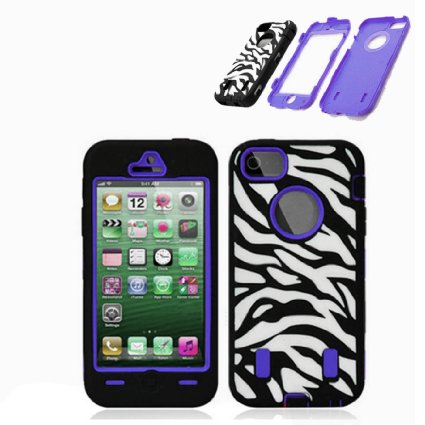 Apple iPhone 5 5S Hard Cell Phone Case Cover Skin Rubber Zebra Designed Triple Protected Layer with a Build in Screen Protector (Blue)