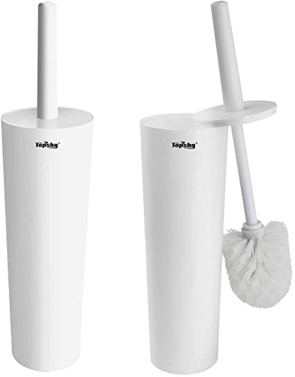 TOPSKY Toilet Brush and Holder with Sturdiness Bristles, Compact Slim Toilet Bowl Brush and Caddy Covered Brush Bathroom Cleaner, White (2 Pack)